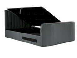 Onelife Seal Grey Upholstered TV Ottoman Bed Frame -Bedding Specialty Store onelife tv grey open white background website new 1