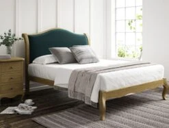 Lyon Opulence Teal Upholstered Oak Bed Frame - LFE - Bed Frame Only