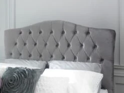Annabel Upholstered Bed Silver - Double Bed Frame Only -Bedding Specialty Store phobos silver headboardcloseup