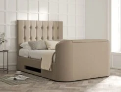 Dorchester Upholstered Arran Natural Ottoman TV Bed - Bed Frame Only -Bedding Specialty Store rylee arran natural closednew