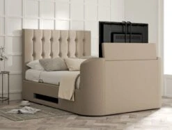 Dorchester Upholstered Arran Natural Ottoman TV Bed - Bed Frame Only