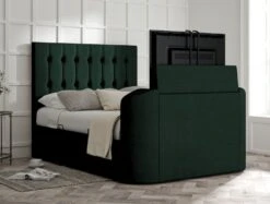 Dorchester Upholstered Hugo Bottle Green Ottoman TV Bed - Bed Frame Only -Bedding Specialty Store rylee gatsby forest opened tvnew 3