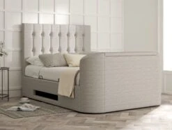 Dorchester Upholstered Linea Fog Ottoman TV Bed - Bed Frame Only -Bedding Specialty Store rylee linea fog closednew 2