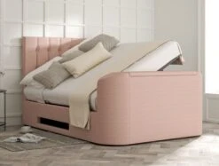 Dorchester Upholstered Linea Powder Ottoman TV Bed - Bed Frame Only -Bedding Specialty Store rylee linea powder openednew 1