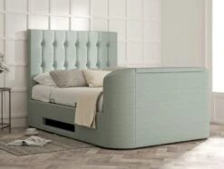 Dorchester Upholstered Linea Seablue Ottoman TV Bed - Bed Frame Only -Bedding Specialty Store rylee linea sea blue closednew