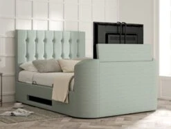 Dorchester Upholstered Linea Seablue Ottoman TV Bed - Bed Frame Only