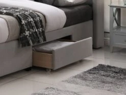 Savannah Grey Mist Upholstered Drawer Bed Frame Only -Bedding Specialty Store savannah mist side drawers