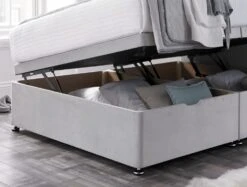 Madison East Upholstered Ottoman Base And Headboard Only -Bedding Specialty Store silver grey ottoman open original close footend 2