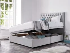 Madison East Upholstered Ottoman Base And Headboard Only -Bedding Specialty Store silver grey ottoman open originalnew 2