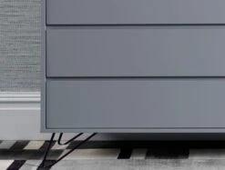 Sofia 4 Drawer Harbour Mist Chest With Black Feet -Bedding Specialty Store sofia chest harbour mist with black feet front fb close up new