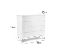 Sofia 4 Drawer White Chest With Pink Copper Feet -Bedding Specialty Store sofia chest white chrome feet full measurement image new