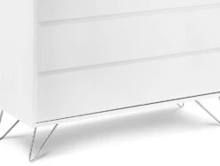 Sofia 4 Drawer White Chest With Stainless Steel Feet -Bedding Specialty Store sofia chest white silver gloss feet close up new 2