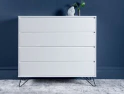 Sofia 4 Drawer White Chest With Black Feet -Bedding Specialty Store sofia chest white with black feet front new