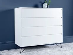 Sofia 4 Drawer White Chest With Black Feet -Bedding Specialty Store sofia chest white with black feet side new