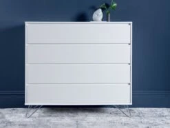 Sofia 4 Drawer White Chest With Brass Steel Feet -Bedding Specialty Store sofia chest white with gold feet front new