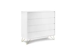 Sofia 4 Drawer White Chest With Brass Steel Feet