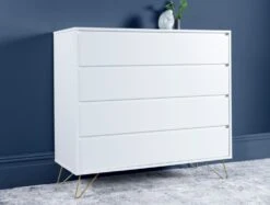 Sofia 4 Drawer White Chest With Brass Steel Feet -Bedding Specialty Store sofia chest white with gold feet side new