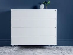 Sofia 4 Drawer White Chest With White Feet -Bedding Specialty Store sofia chest white with white feet front new