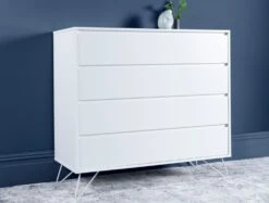 Sofia 4 Drawer White Chest With White Feet -Bedding Specialty Store sofia chest white with white feet side new