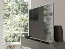 Copenhagen Upholstered Ottoman TV Bed Frame - Foley Grey -Bedding Specialty Store time4sleep copenhagen foley grey tv detailnew