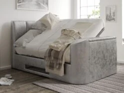 Copenhagen Upholstered Ottoman TV Bed Frame - Silver Crush