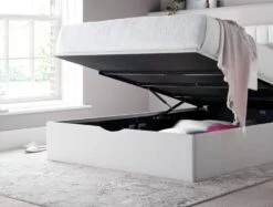 Onelife Off White Upholstered Ottoman Bed Frame -Bedding Specialty Store white bed open original 2 opennewf