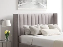 Essentials Winged Grey Ottoman Bed Frame -Bedding Specialty Store winged bed grey closed anglednewhb 1